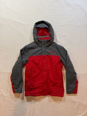 The North Face Jacket Mens Medium Red Gray Rain Fleece Hyvent Hooded